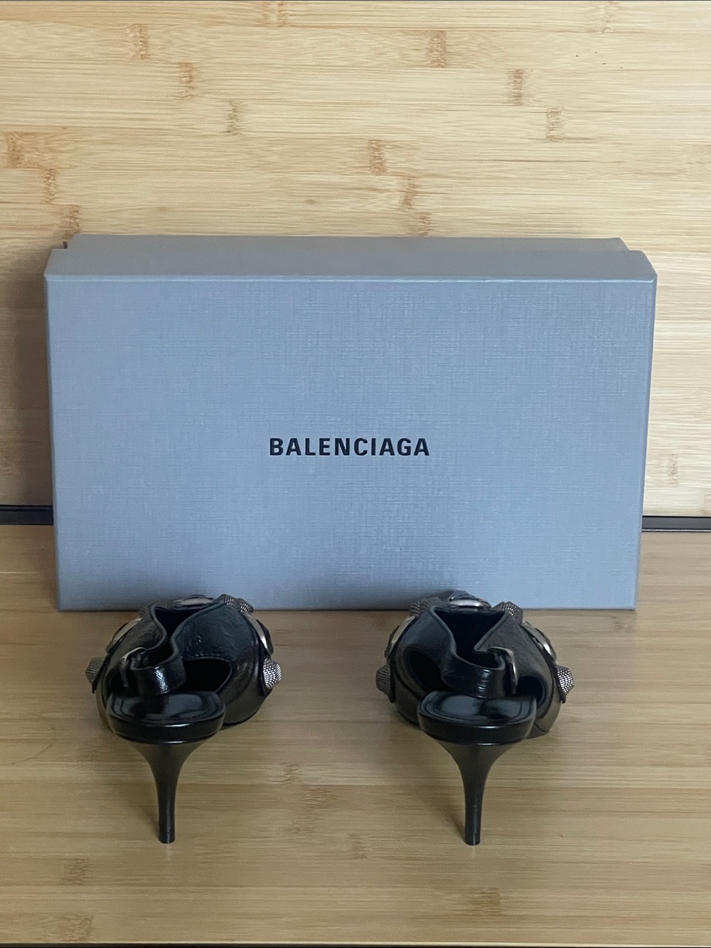Balenciaga Black Pointed Slingback Heels with Silver Buckle Accents - Picture 7 of 13